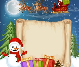 Snowman santa claus and letter paper background vector