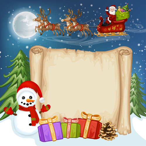 Snowman santa claus and letter paper background vector