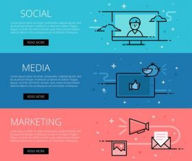 Social Media Marketing line vector web banners set