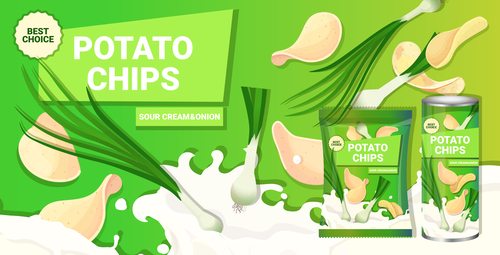 Sour cream onion potato chips poster vector