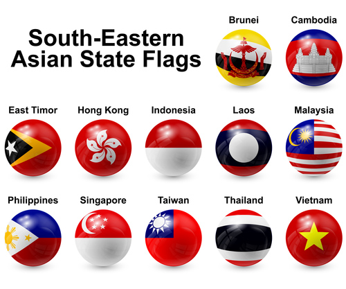 South eastern asian state spherical flags vector