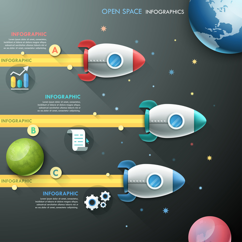 Space exploration templates of infographics vector