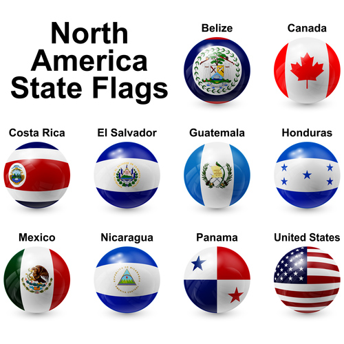 Spherical north america state flags vector