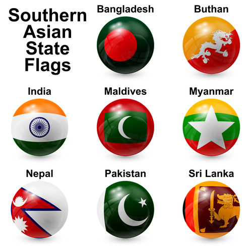 Spherical southern asian state flags vector