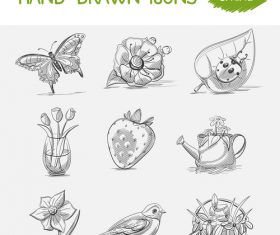 Spring hand drawn icons vector