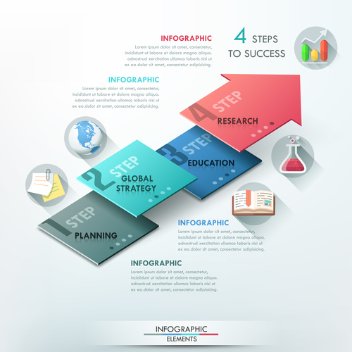 Step global strategy templates of Infographics vector