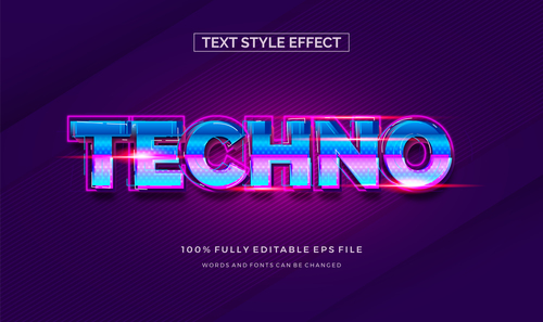 Techno 3d editable text vector