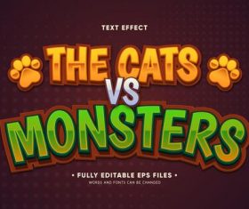 The cats vs monsters editable text effect vector