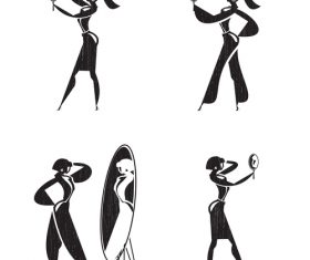 The girl looks in the mirror silhouette vector