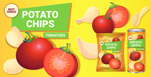 Tomatos potato chips poster vector