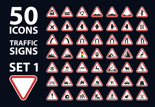 Traffic signs icon set vector