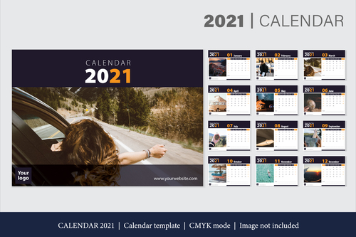 Travel background 2021 calendar template vector