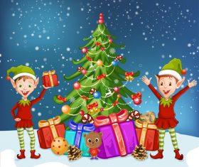 Two boys and christmas tree vector