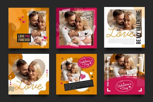 Valentines Day collection posts on instagram design vector