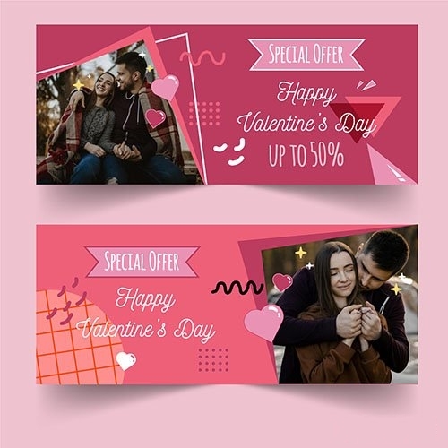 Valentines day sale horizontal banners with photo vector