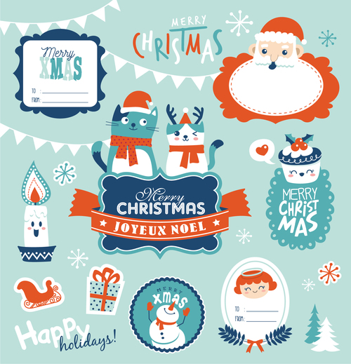 Various christmas stickers vector