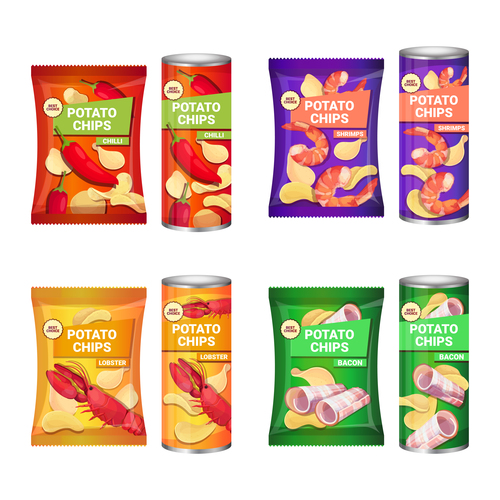 Various flavors potato chips poster vector