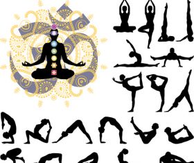 Various yoga posture silhouettes vector