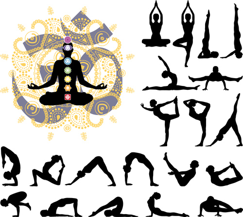 Various yoga posture silhouettes vector