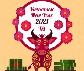 Vietnamese new year 2021 greeting card vector