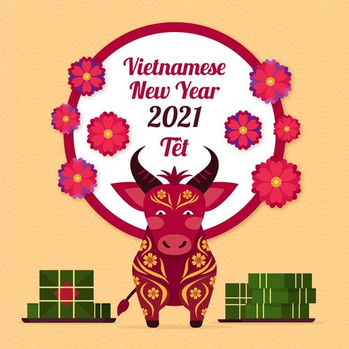 Vietnamese new year 2021 greeting card vector