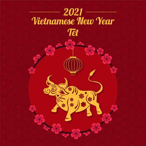 Vietnamese style new year 2021 greeting card vector