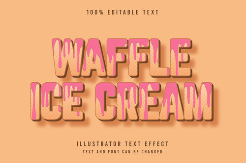 Waffle ice cream 3d editable text vector