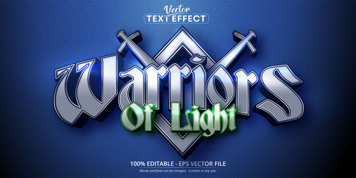 Warriors of light 3d editable text style effect vector