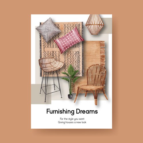Watercolor illustration furniture sale flyer vector
