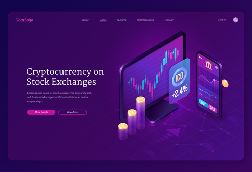 Web template cyptocurrency on stock exchanges vector
