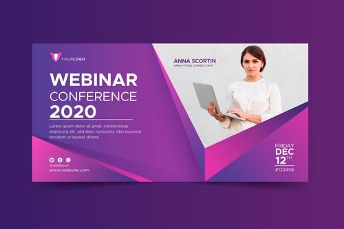 Webinar banner invitation template with photo vector