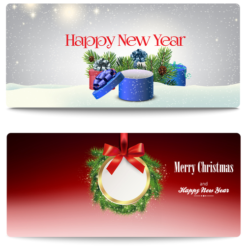 White red new year greeting card banner vector