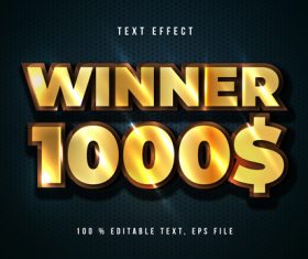 Winner editable font effect text vector