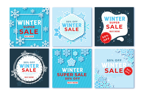 Winter sale instagram post pack vector