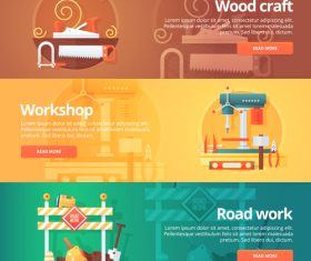 Wood craft flat banner set vector