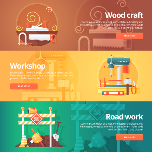 Wood craft flat banner set vector