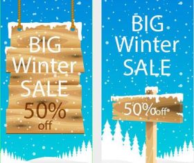 Wooden sign winter sales banner template vector