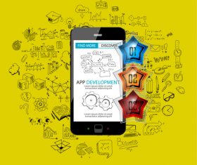 Yellow background app development cell information vector