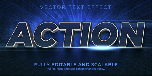 Action fully editable and scalable 3d text style vector
