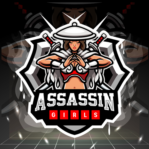 Assassin girls game emblem design vector