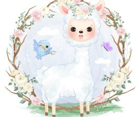 Baby sheep in flower frame vector
