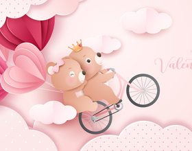 Bear couple Valentine's Day paper style greeting card vector