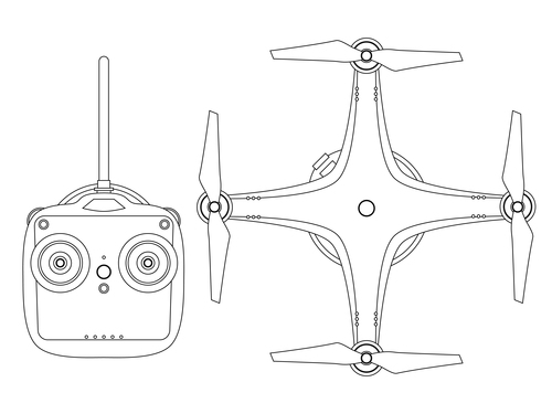 Black and white illustration drone vector