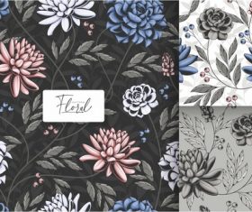 Black and white tropical floral seamless pattern vector