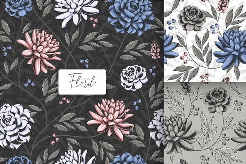 Black and white tropical floral seamless pattern vector