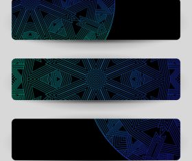 Black banners with blue geometric decoration vector