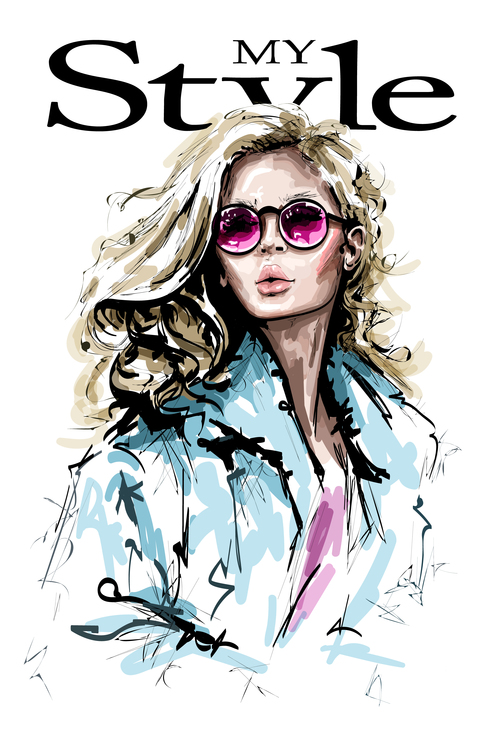 Blonde fashion girl watercolor painting vector