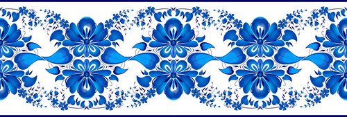 Blue flowers art deco pattern vector
