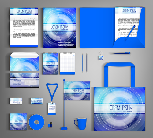 Blue gradient cover corporate stationery collection vector