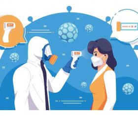 Body temperature detection cartoon illustration vector